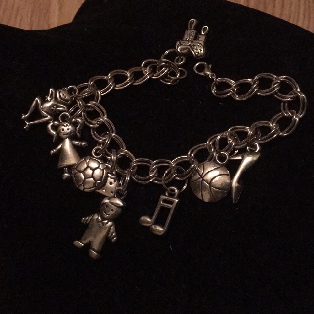 Silvertone family western theme charm bracelet